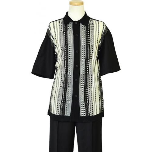 Silversilk Black / White Button Front 2 PC Knitted Silk Blend Outfit #3924